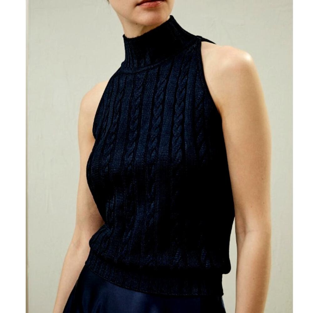 Lilysilk Wild Silk Sleeveless Sweater Navy Blue Size L